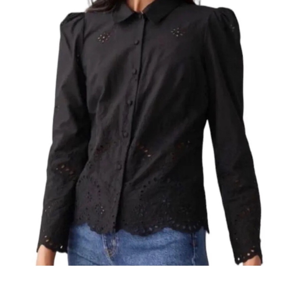 & Other Stories Broderie Anglaise Cutout Embroidered Button Down Shirt Blouse